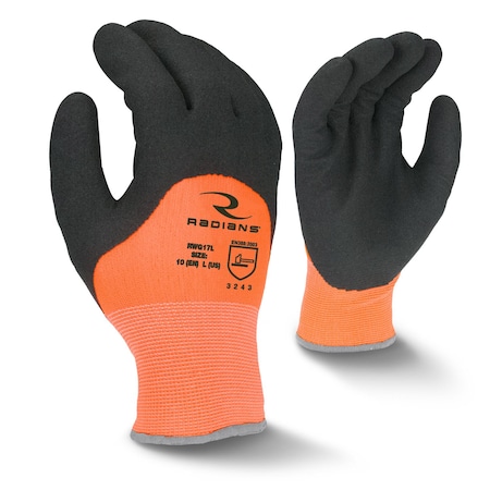 Radians Hi-Vis Cold Protection Coated Gloves, 7 Ga Acrylic Terry Liner Lining, Orange, XL RWG17XL