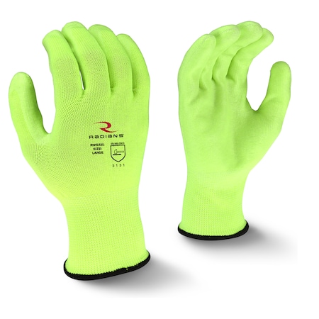 Radians Hi-Vis Coated Gloves, Polyurethane, Palm, Yellow, 2XL RWG22TXXL