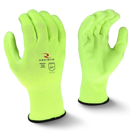 Radians Hi-Vis Coated Gloves, Polyurethane, Palm, Not Rated Abrasion Level, Hi-Vis Yellow, XL RWG22XL