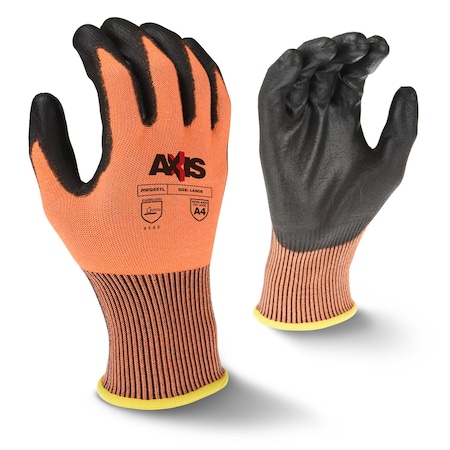 Radians Cut-Resistant Coated Gloves, AXIS Series, A4 Cut Level, 13 ga, Hi-Vis Orange, 2XL RWG557XXL