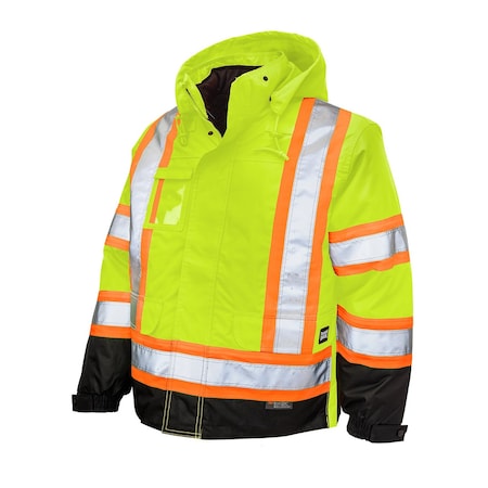 Tough Duck Men's Hi-Vis 5-in-1 Safety Jacket, 300D Poly Oxford with PU Coating, Type R, 4XLT S42661