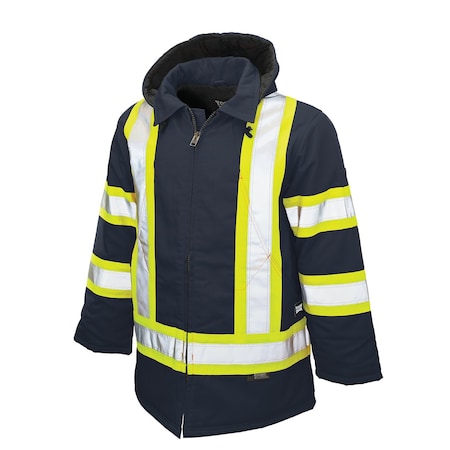Tough Duck Hi-Vis Parka, 100% Cotton 10 oz. Duck, Class 1 Type O, Navy, 2XL S15721