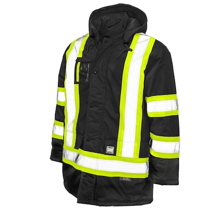 Tough Duck Hi-Vis Safety Parka, 300D Poly Oxford with PU Coating, Class 1 Type O, Black, XXS S17601