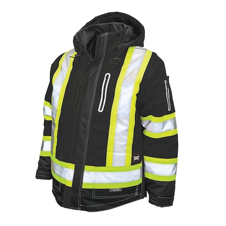 Tough Duck Hi-Vis 4-in-1 Safety Jacket, 300D Ripstop, 100% Polyester, Class 1 Type O, Black, 5XL S18731