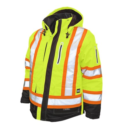 Tough Duck Hi-Vis 4-in-1 Safety Jacket, 300D Ripstop, 100% Polyester, Class 3 Type R, Green, 3XL S18721