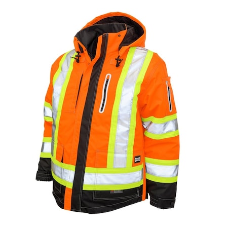 Tough Duck Hi-Vis 4-in-1 Safety Jacket, 300D Ripstop, 100% Polyester, Class 3 Type R, Orange, 5XL S18731