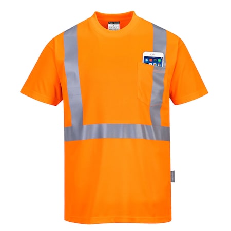 Portwest Hi-Vis Pocket T-Shirt, Class 2, Type R, 100% Polyester, Orange, XL S190