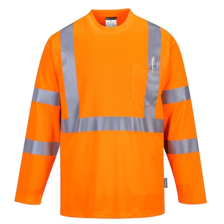 Portwest Hi-Vis Long Sleeved T-Shirt, Class 3, Type R, 100% Polyester, Orange, S S191