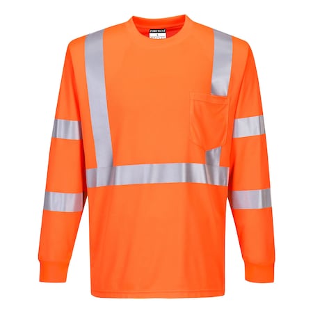 Portwest Hi-Vis Long Sleeved T-Shirt, Class 3, Type R, 100% Birdseye Polyester, Orange, XL S192