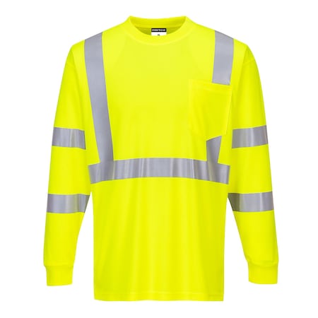 Portwest Hi-Vis Long Sleeved T-Shirt, Class 3, Type R, 100% Birdseye Polyester, Yellow, XL S192