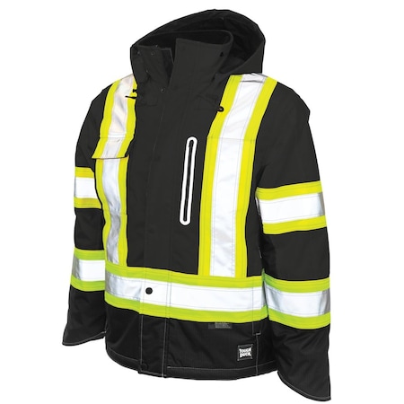 Tough Duck Men's Hi-Vis Safety Jacket, 300D Ripstop, 100% Polyester, Black, 2XLT S24551