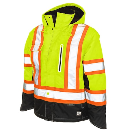 Tough Duck Men's Hi-Vis Safety Jacket, 300D Ripstop, 100% Polyester, Green, XLT S24541