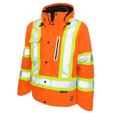 Tough Duck Hi-Vis Safety Jacket, 300D Ripstop, 100% Polyester, Class 3 Type R, Solid Orange, XL S24511
