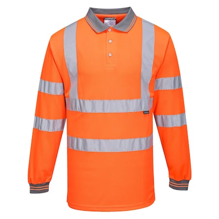 Portwest Hi-Vis Polo Shirt L/S, Class 3, Type P, Type R, 100% Polyester, Orange, L S277