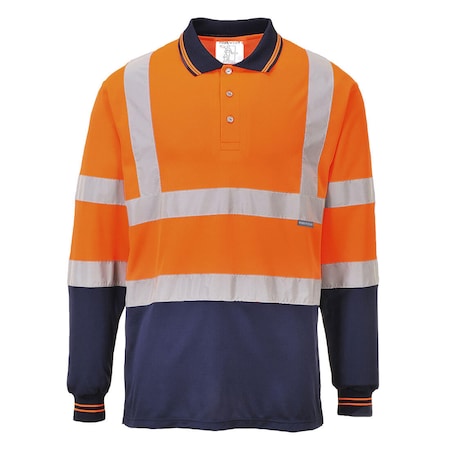 Portwest Two-Tone Long Sleeved Polo, Class 2, Type R, 100% Polyester, Orange/Navy, 2XL S279