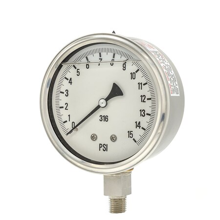 Pic Gauges 4 in Dial, 1/4 in NPT Male Lower Location, Stainless Steel Case Material PRO-301L-404B