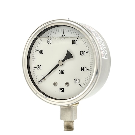 Pic Gauges 4 in Dial, 1/4 in NPT Male Lower Location, Stainless Steel Case Material PRO-301L-404F