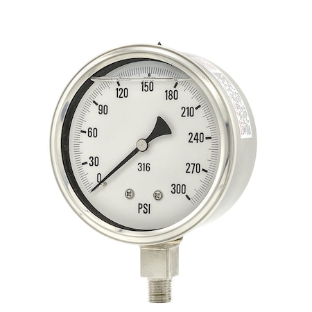 Pic Gauges 4 in Dial, 1/4 in NPT Male Lower Location, Stainless Steel Case Material PRO-301L-404H