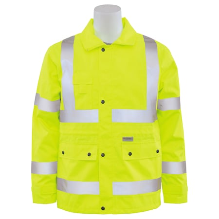 Deltaplus Hi-Vis Rain Coat, Polyester/Polyurethane Coating, High Visibility Lime, 5XL 61486