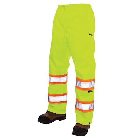 Tough Duck High Visibility Rain Pants, 100% Rip-Stop Polyester, 32 in Inseam, Drawstring Closure, Gree/Yellow S37411