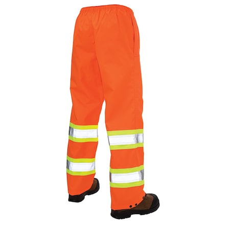 Tough Duck Hi-Visibility Rain Pants, 100% Rip-Stop Polyester, 32 in Inseam, Drawstring Closure, Orange, Size XL S37411