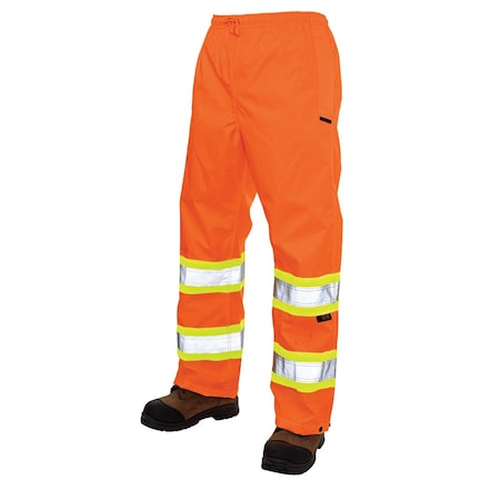 Hi-Visibility Rain Pants, 100% Rip-Stop Polyester, 32 in Inseam, Drawstring Closure, Orange, Size S