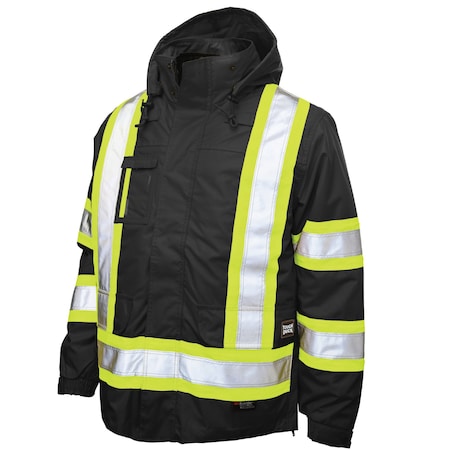 Tough Duck Hi-Vis 5-in-1 Safety Jacket, 300D Poly Oxford with PU Coating, Class 1 Type O, Black, XS S42611