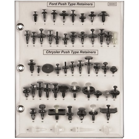 Disco Screw/Push Ret Sample Board Ford, Chrysler Car/Truck SB0403
