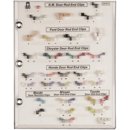 Disco Door Rod End Clip Sample Board Domestic/Import SB0601