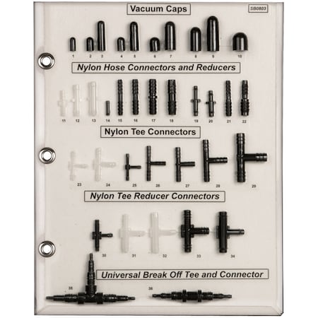 Disco Vacuum Connectors Sample Board Caps, Tee/Connectors SB0803