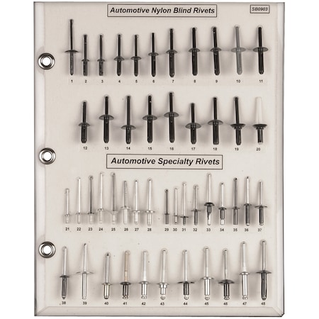 Disco Automotive Rivet Sample Board Hole/Flange Size SB0903