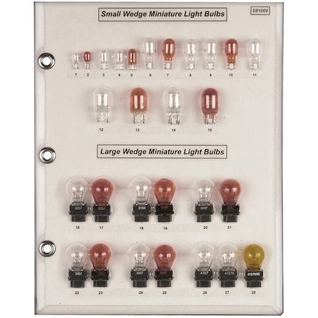 Disco Wedge Type Bulb Sample Board Sizes/Amperage SB1002