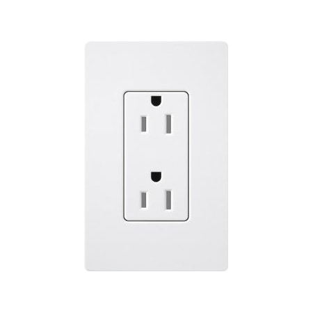 Lutron Straight Blade Receptacle, 15 A, 125V AC, 2 Pole CARS-15-TR-WH