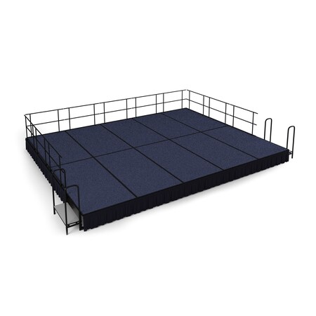 National Public Seating Stage Pack, 16 Ft.x20 Ft.x16"H, Blue Carpet, Shirred Pleat Black Skirting SG481610C-04-SS10