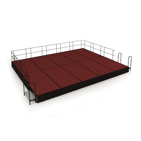 National Public Seating Stage Pack, 16 Ft.x20 Ft.x16"H, Red Carpet, Shirred Pleat Black Skirting SG481610C-40-SS10