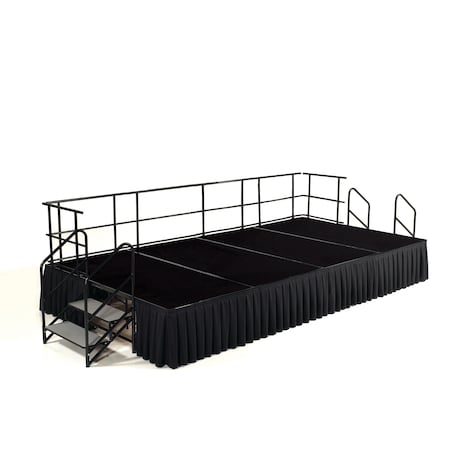 National Public Seating Stage Package, 8 Ft.x12 Ft.x24"H, Black Carpet, Box Pleat Black Skirting SG362404C-10-SB10