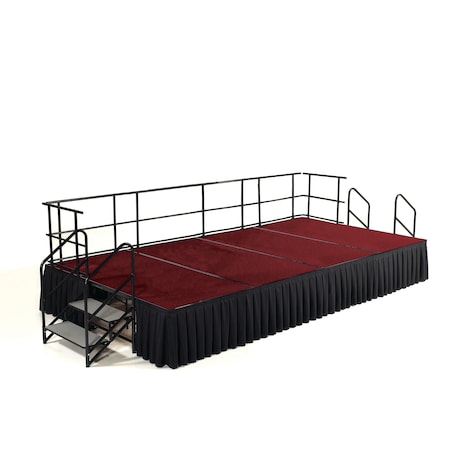 National Public Seating Stage Pack, 8 Ft.x16 Ft.x24"H, Red Carpet, Box Pleat Black Skirting SG482404C-40-SB10