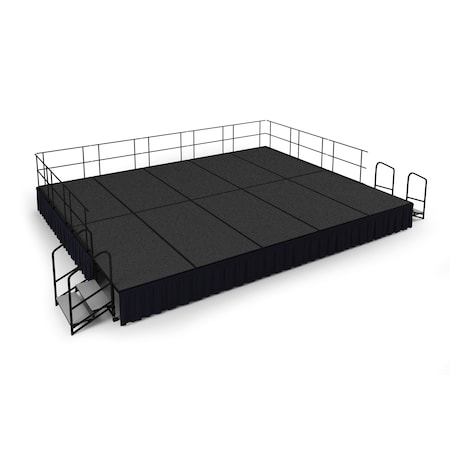 National Public Seating Stage Pack, 16 Ft.x20 Ft.x24"H, Gray Carpet, Shirred Pleat Black Skirting SG482410C-02-SS10