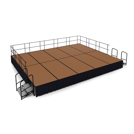 National Public Seating Stage Pack, 16 Ft.x20 Ft.x24"H, Hardboard, Shirred Pleat Black Skirting SG482410HB-SS10