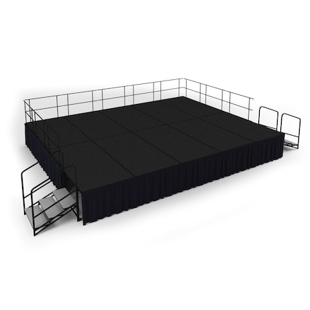 National Public Seating Stage Pack, 16Ft.x20Ft.x32"H Black Carpet, Shirred Pleat Black Skirting SG483210C-10-SS10