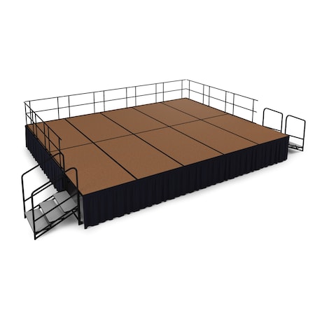 National Public Seating Stage Pack, 16 Ft.x20 Ft.x32"H, Hardboard, Shirred Pleat Black Skirting SG483210HB-SS10