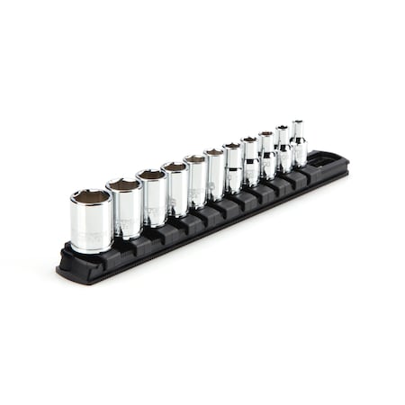 Tekton 1/4 Inch Drive 6-Point Socket Set with Rail, 11-Piece (5/32-9/16 in.) SHD90101