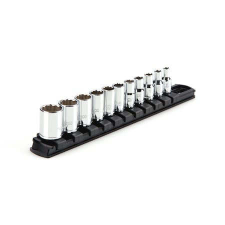 Tekton 1/4 Inch Drive 12-Point Socket Set with Rail, 11-Piece (5/32-9/16 in.) SHD90103