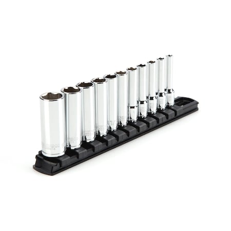 Tekton 1/4 Inch Drive Deep 6-Point Socket Set with Rail, 11-Piece (5/32-9/16 in.) SHD90105