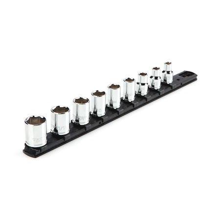 Tekton 3/8 Inch Drive 6-Point Socket Set with Rail, 9-Piece (5/16-3/4 in.) SHD91101