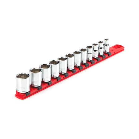 Tekton 3/8 Inch Drive 6-Point Socket Set with Rail, 12-Piece (8-19 mm) SHD91102