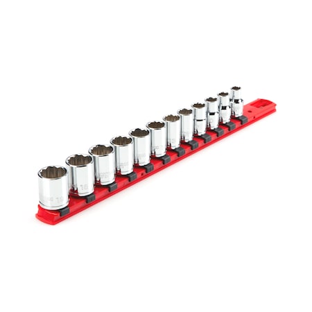 Tekton 3/8 Inch Drive 12-Point Socket Set with Rail, 12-Piece (8-19 mm) SHD91104