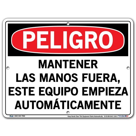 Vestil Aluminum Composite Sign, 9-1/2" Height, 12-1/2" Width, Aluminum Composite, Rectangle, Spanish SI-D-08-B-AC-130-S