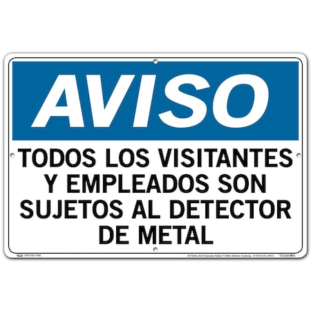 VESTIL Aluminum Sign, 12-1/2" Height, 18-1/2" Width, Aluminum, Rectangle, Spanish SI-N-60-D-AL-080-S