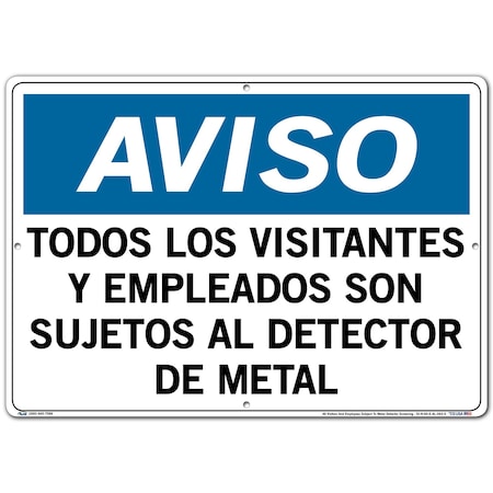 VESTIL Aluminum Sign, 14-1/2" Height, 20-1/2" Width, Aluminum, Rectangle, Spanish SI-N-60-E-AL-063-S